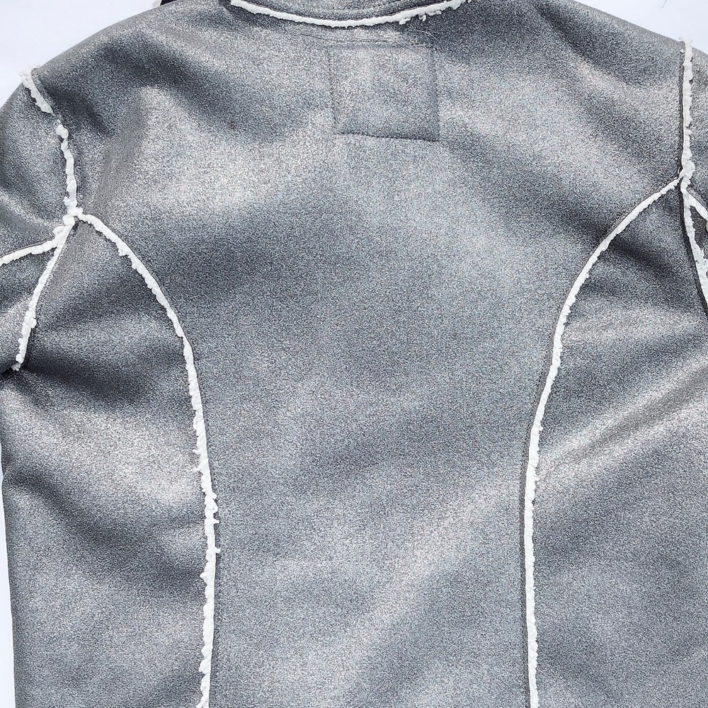 Justice Metallic Pewter Gray Faux Shearling Coat - Picture 8 of 8
